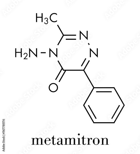 Metamitron herbicide molecule. Skeletal formula.