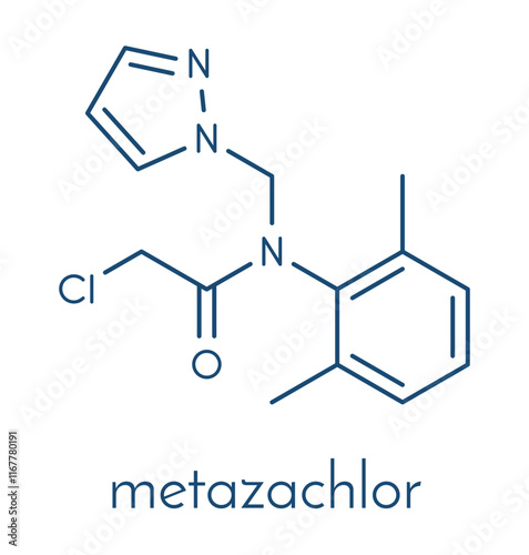 Metazachlor herbicide molecule. Skeletal formula.