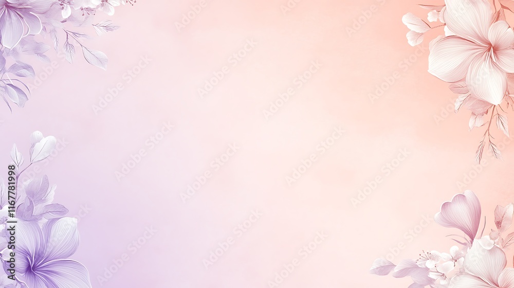 Delicate pastel flowers frame a soft background Delicate pastel flowers frame a soft background