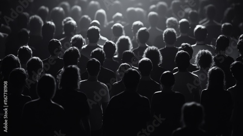 A collection of abstracted figures presented in a stark black and white format