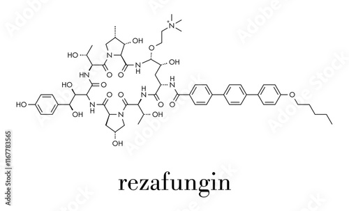 Rezafungin antifungal drug molecule. Skeletal formula.