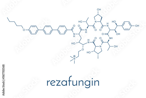 Rezafungin antifungal drug molecule. Skeletal formula.