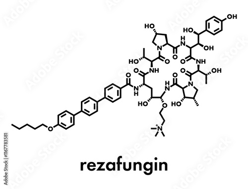 Rezafungin antifungal drug molecule. Skeletal formula.