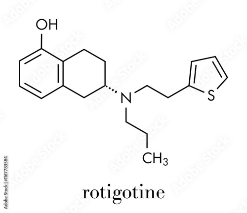 Rotigotine drug molecule. Skeletal formula.