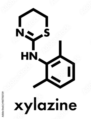 Xylazine veterinary drug molecule. Skeletal formula.