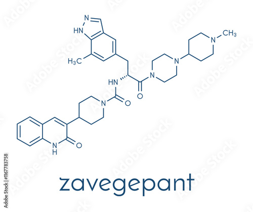 Zavegepant migraine drug molecule. Skeletal formula.