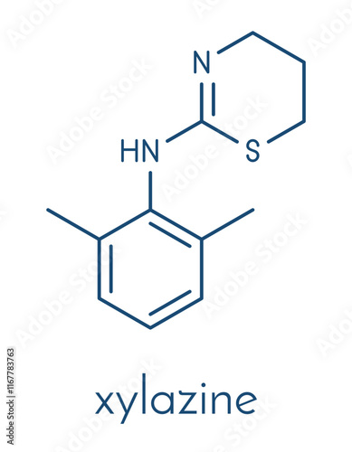 Xylazine veterinary drug molecule. Skeletal formula.