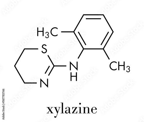Xylazine veterinary drug molecule. Skeletal formula.