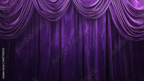 Amethyst purple velvet fabric stage curtains with dramatic folds background. Velour. Illustration