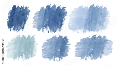 Soft blue watercolor swatches, artistic brush strokes, textured backgrounds, versatile design elements, creative projects, calming color palette.