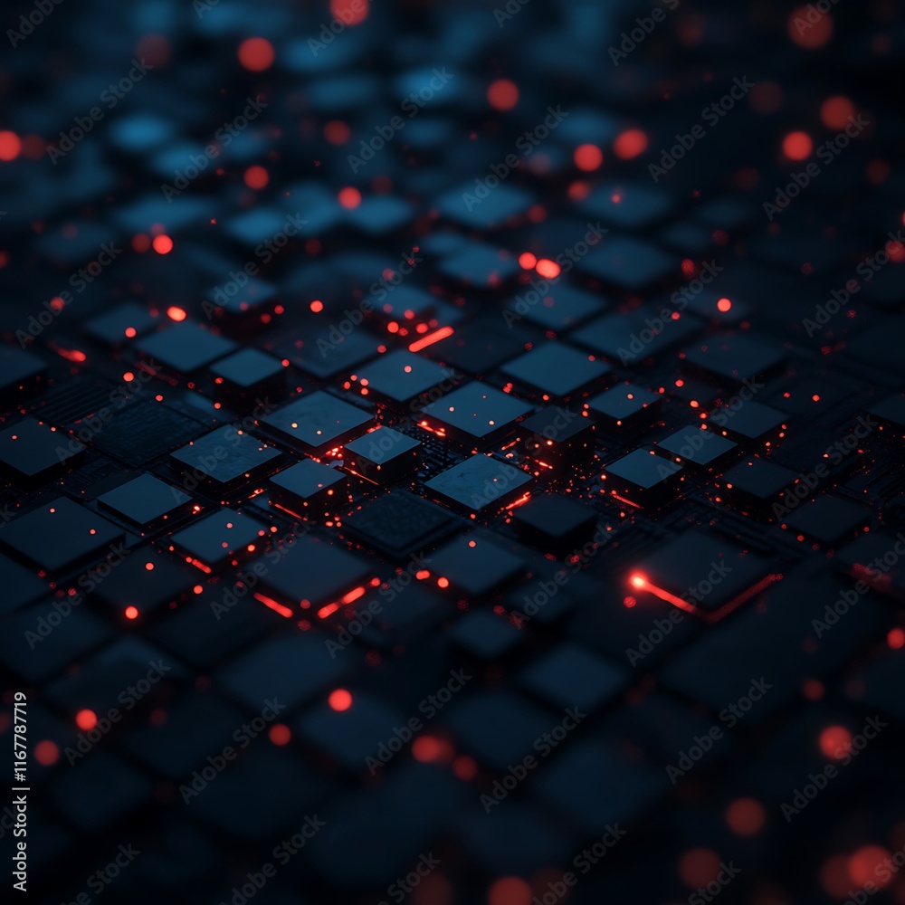 Fototapeta premium 3D futuristic geometric render with glowing tech patterns, 