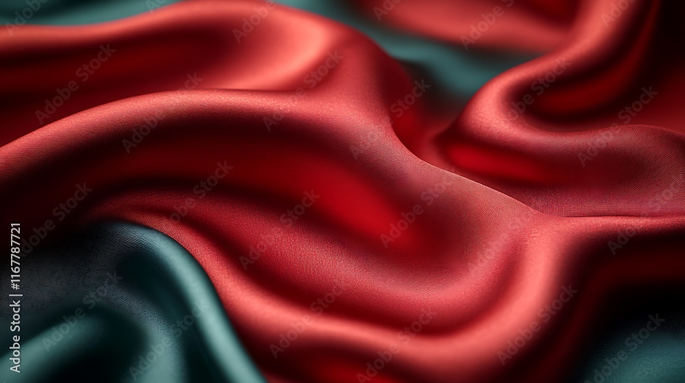 Obraz premium Bright red green background Satin silk fabric Luxurious elegant premium festive Christmas feel Shiny glitter shimmer silky Drapery fold crease Holiday joy and warmth