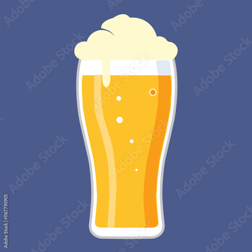 Glass of Beer, Bear with a Foamy Head, Illustration, Summer Drink, Beer Fest