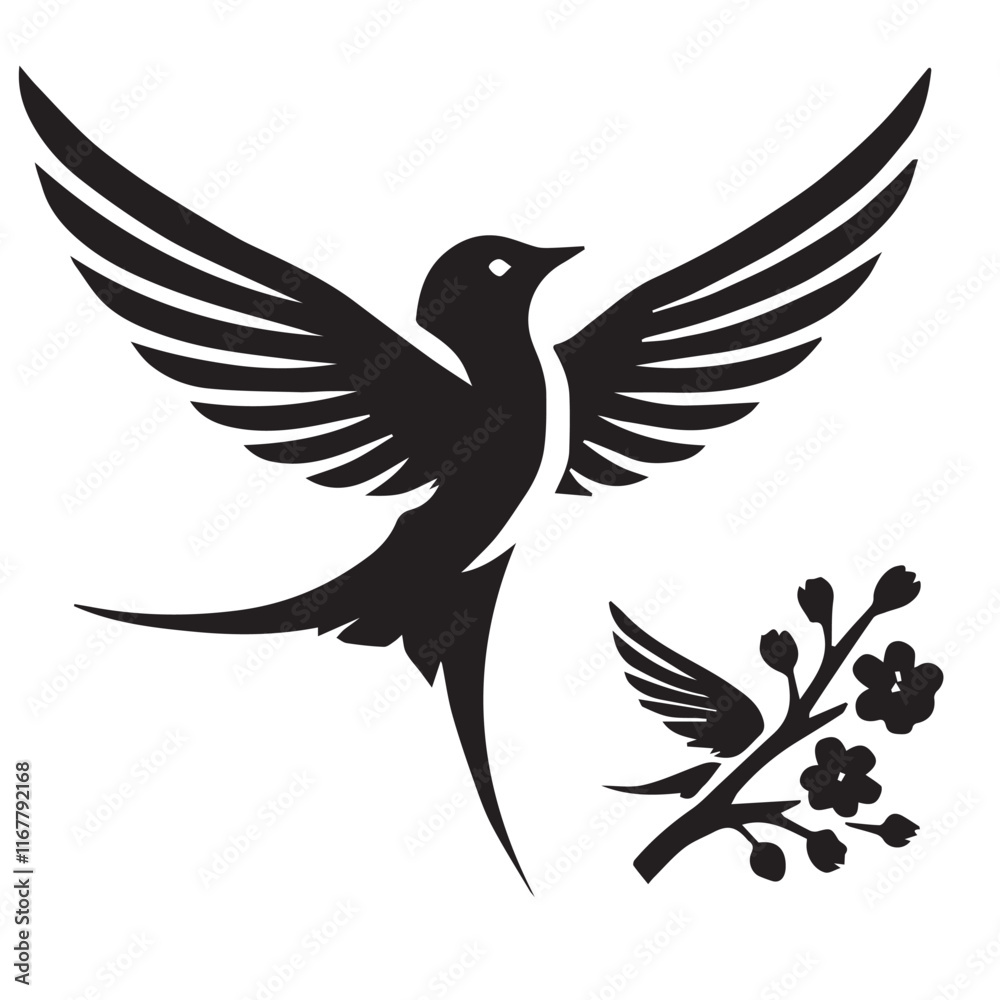 Fototapeta premium Silhouette of a bird on white background