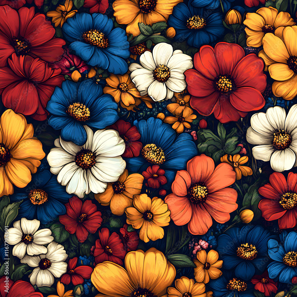Fototapeta premium A cartoon effect is applied to the flower pattern