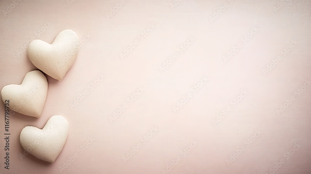 Obraz premium Three Off White Hearts on Pink Wooden Background