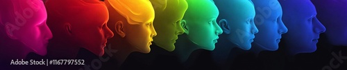 Colorful silhoutte of diverse faces, diversity, equity and inclusion