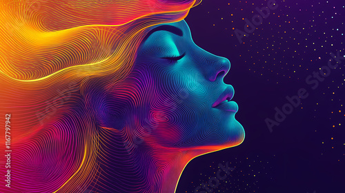 Abstract portrait of a woman in vivid hues. Opalescence. Illustration photo