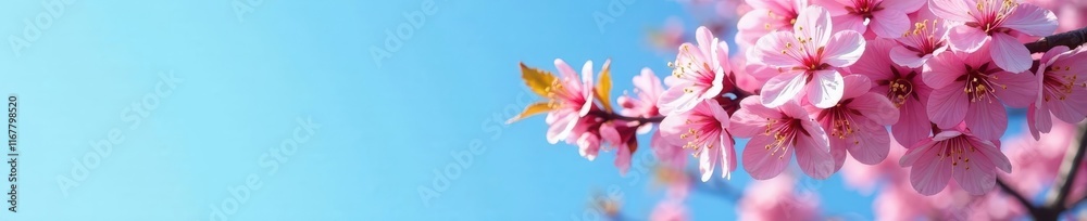 Delicate pink tree blossoms against a clear blue sky, idyllic spring day , bright, wallpaper, soft Delicate pink tree blossoms against a clear blue sky, idyllic spring day , bright, wallpaper, soft