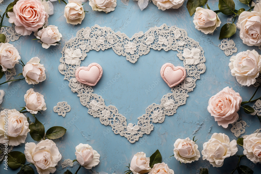 Fototapeta premium An elegant floral lace design with roses embedded in a heart motif