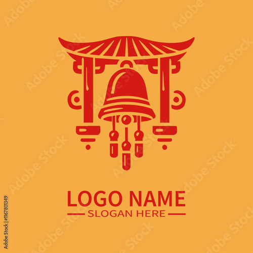 Chinese Bell Logo Design, Oriental Bell Logo, Feng Shui Bell Logo, Traditional Chinese Logo, Harmony and Luck Logo