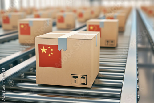 China Export Packages on Conveyor Belt | Global Trade, Logistics, Shipping Industry photo