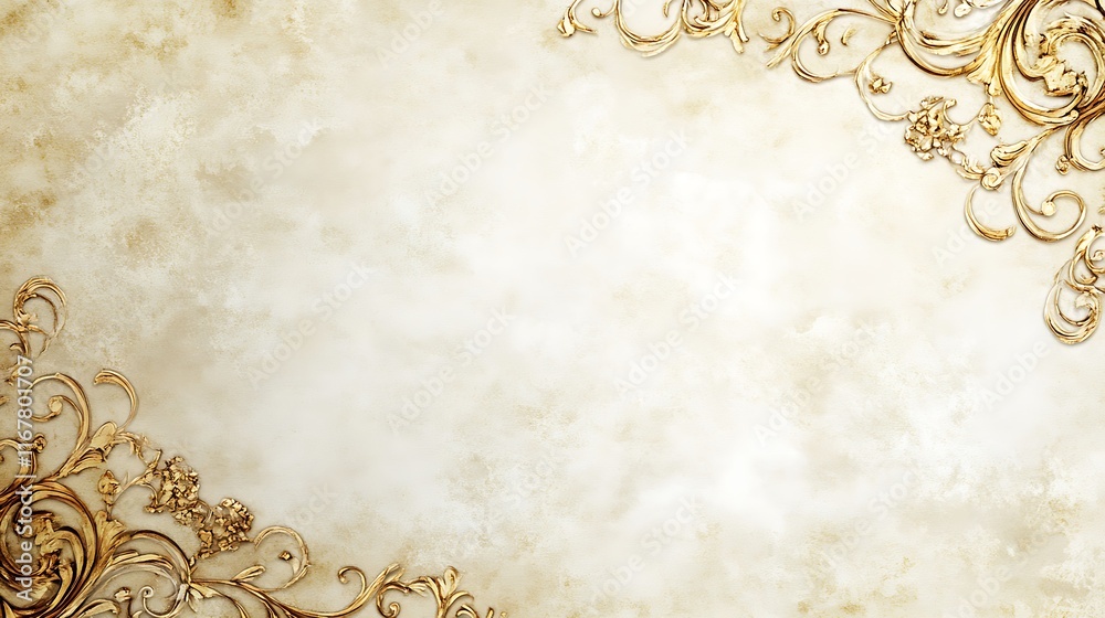 Elegant Gold Filigree Design on Antique Parchment Background Elegant Gold Filigree Design on Antique Parchment Background