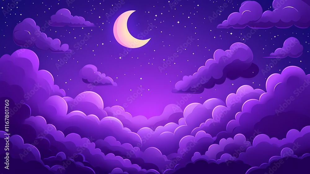Purple gradient mystical moonlight sky with clouds and stars background wallpaper, moonlight, sky, clouds, stars. Moonshade. Illustration Purple gradient mystical moonlight sky with clouds and stars background wallpaper, moonlight, sky, clouds, stars. Moonshade. Illustration