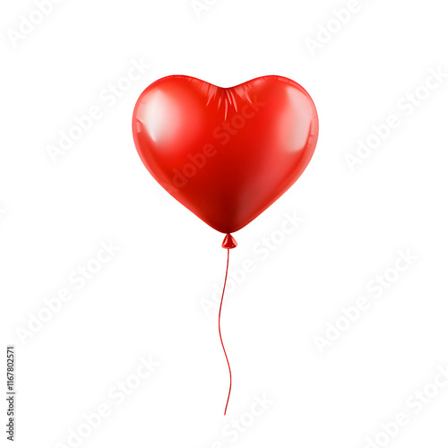 red heart shaped helium balloon on transparent background