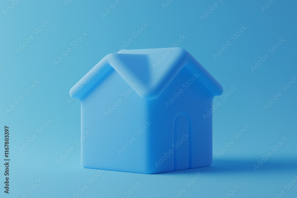 close up of a 3d blue House icon isolated on blue background, room for text close up of a 3d blue House icon isolated on blue background, room for text