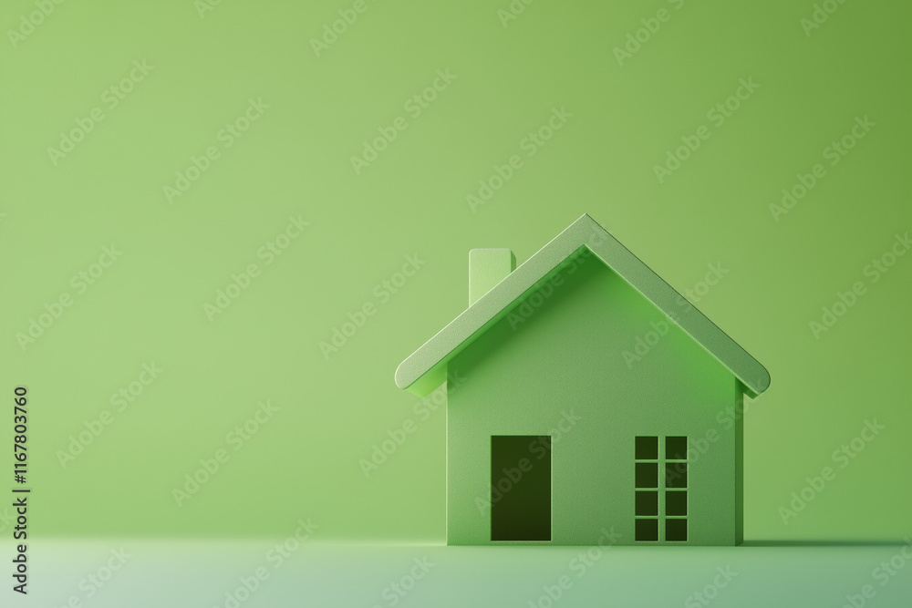 close up of a 3d green House icon isolated on green background, room for text close up of a 3d green House icon isolated on green background, room for text