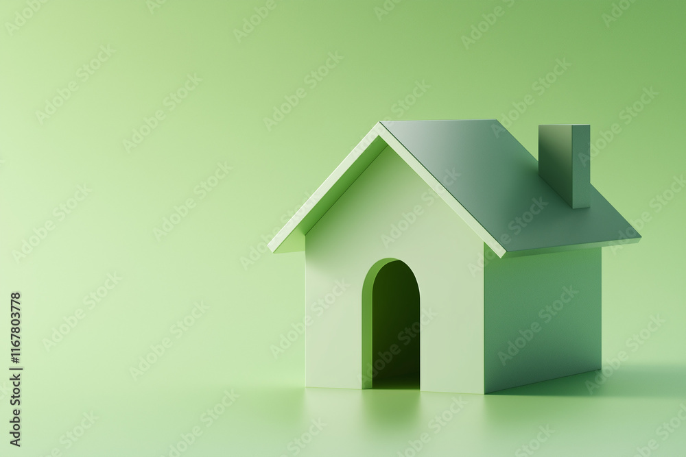 close up of a 3d green House icon isolated on green background, room for text close up of a 3d green House icon isolated on green background, room for text