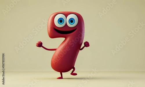 3D child character mascot number seven animated dancing on flat beige background 