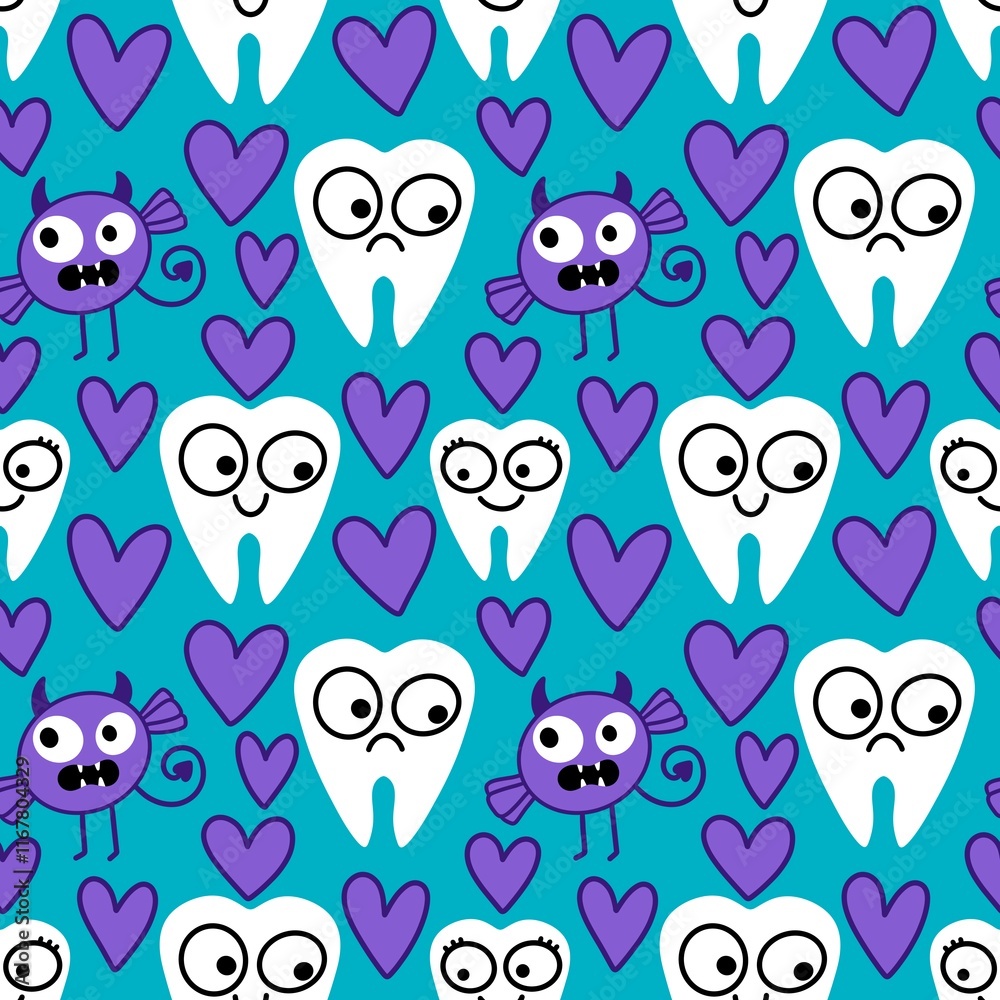 Fototapeta premium Medicine seamless teeth pattern for doctors accessories and drugstore packaging