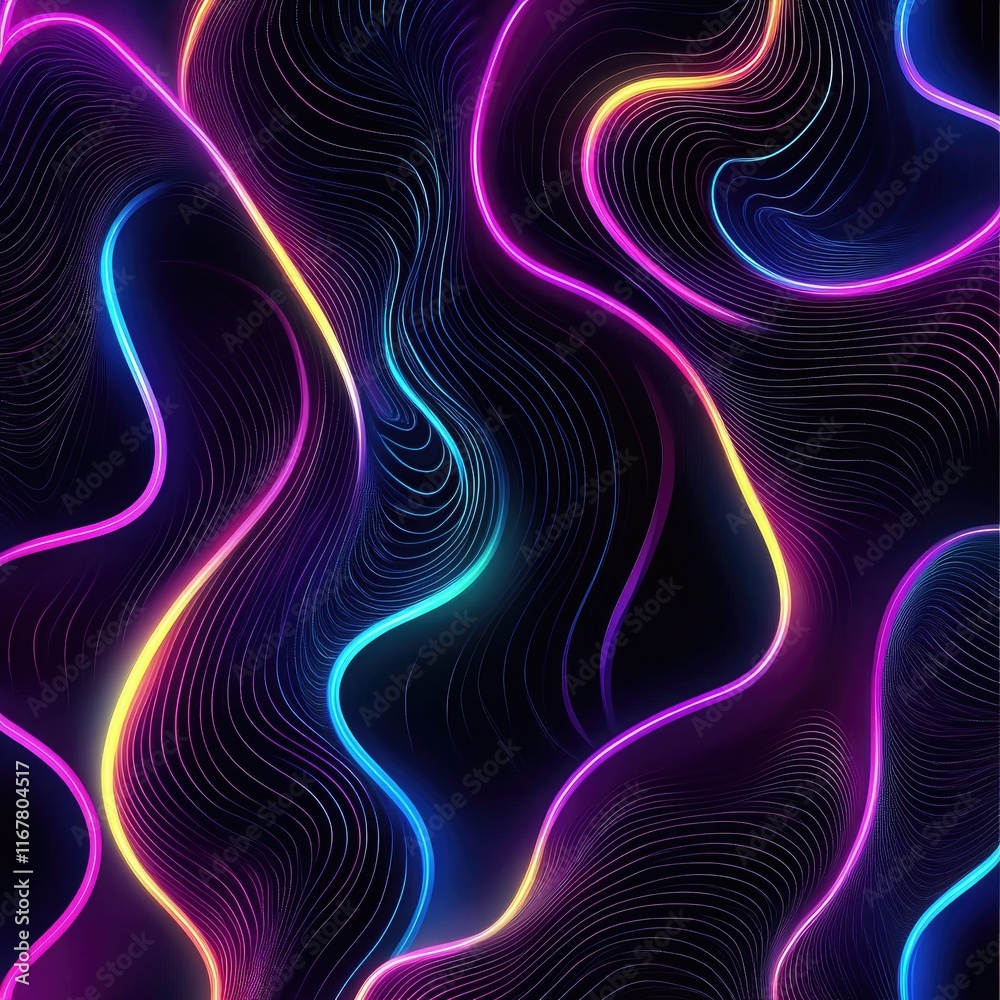 Obraz premium A colorful, neon-lit background with a wavy line that appears to be a wave