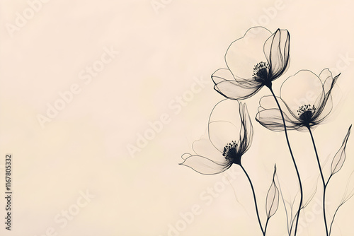 Elegance in Simplicity: Minimalist Line Art Flowers on Beige
