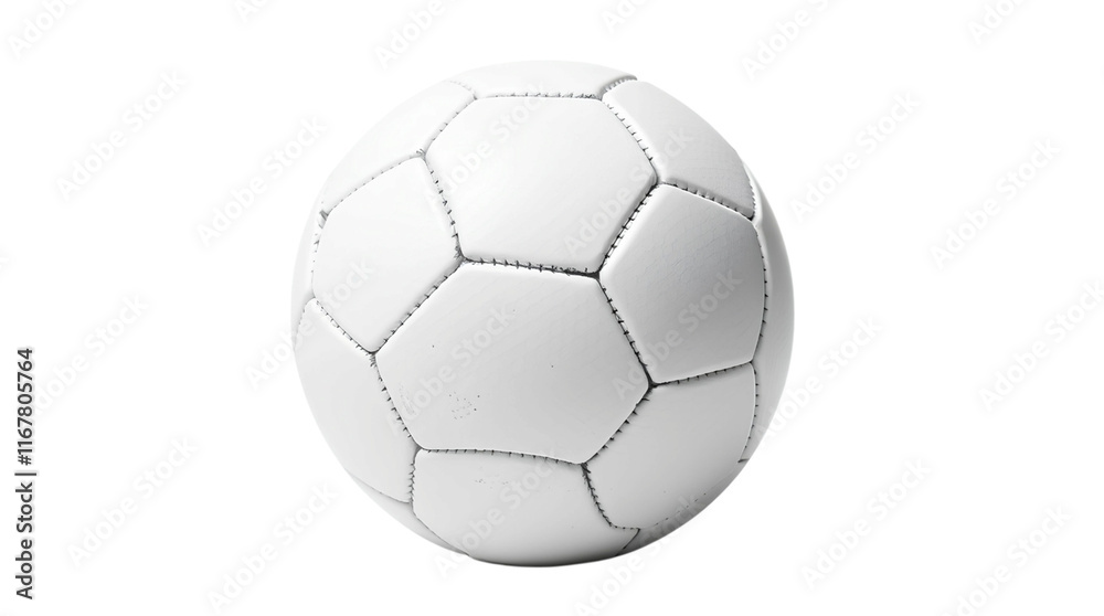 Fototapeta premium minimalist white soccer ball with stitched details, isolated on a white background