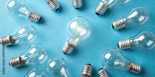 Closeup of light bulbs on white background with glass and metal details showcasing energy and electricity concept photo