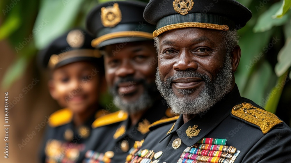Group portrait of men in military uniforms with medals. Group portrait of men in military uniforms with medals.