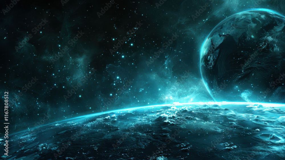 Obraz premium Marvel at Earths beauty from space, surrounded by dazzling stars in a vast cosmic backdrop, inviting exploration.