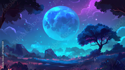 Blue moon is in the sky. Moonshade. Illustration