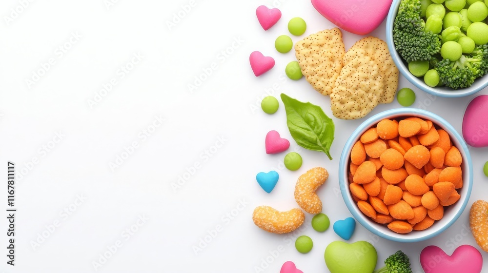 Womens Heart Week Colorful healthy snacks arranged with love-shaped decorations. Womens Heart Week Colorful healthy snacks arranged with love-shaped decorations.