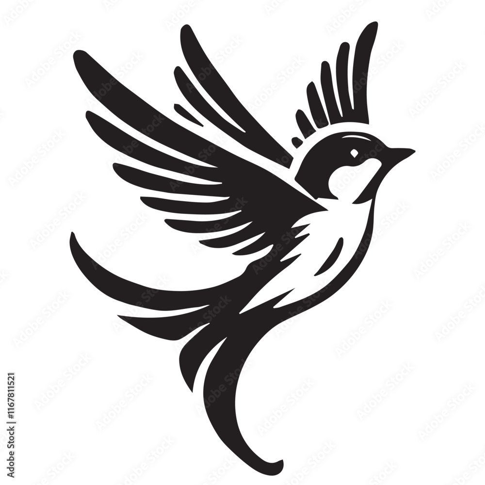 Fototapeta premium Silhouette of a bird on white background