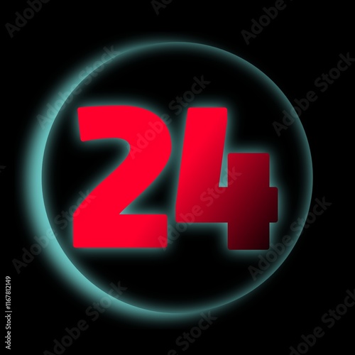 Number 24 with Red Neon Glow on a Dark Background photo