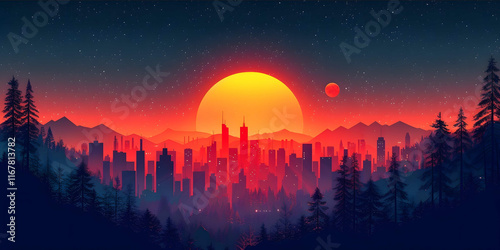 simple flatt illustraded wallpaper of dark colors
