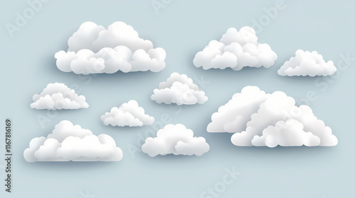 Realistic white clouds cutout background. Clouded. Illustration