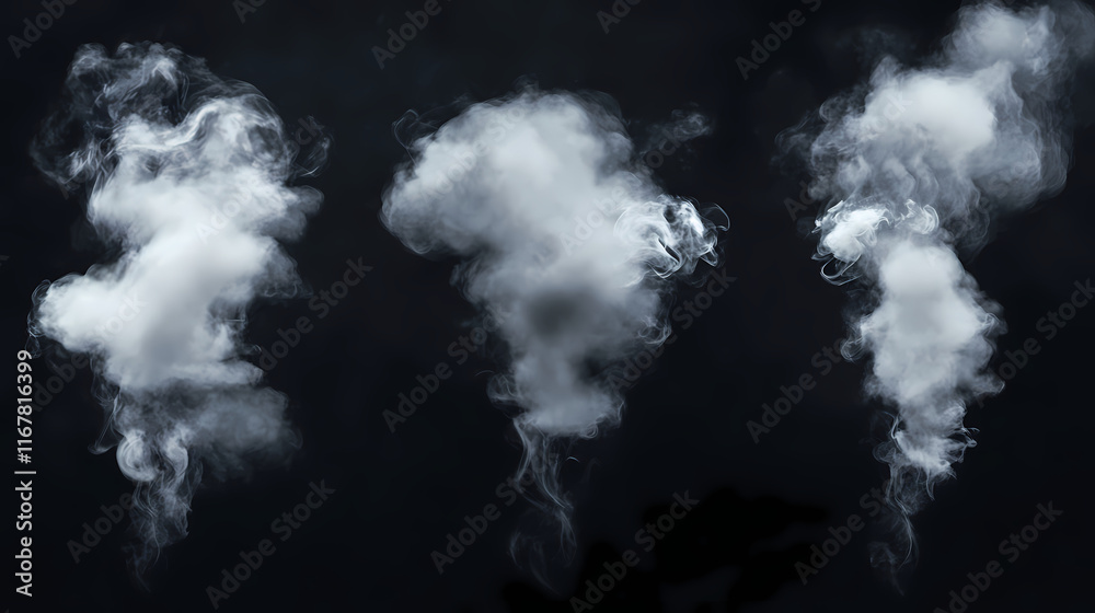 Set realistic cloud fog isolated on black background. Clouded. Illustration Set realistic cloud fog isolated on black background. Clouded. Illustration