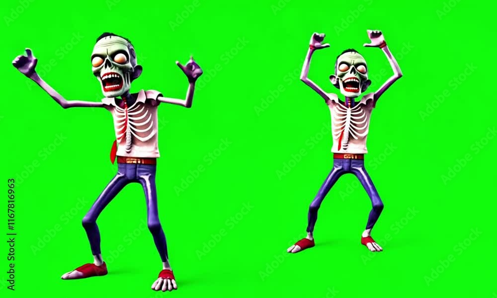 two zombies dancing on green screen