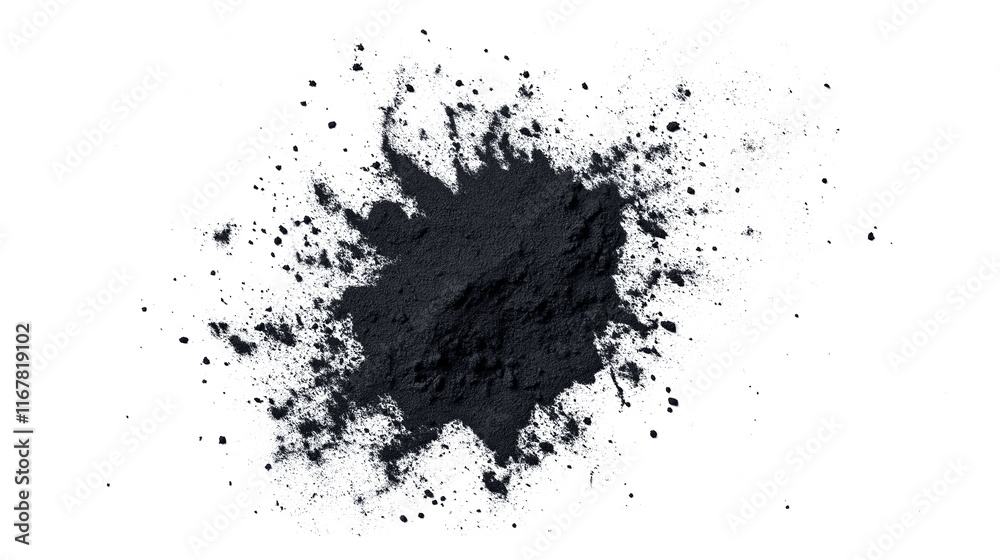 top view on one single black activated charcoal powder pile heap isolated on white background
top view on one single black activated charcoal powder pile heap isolated on white background
