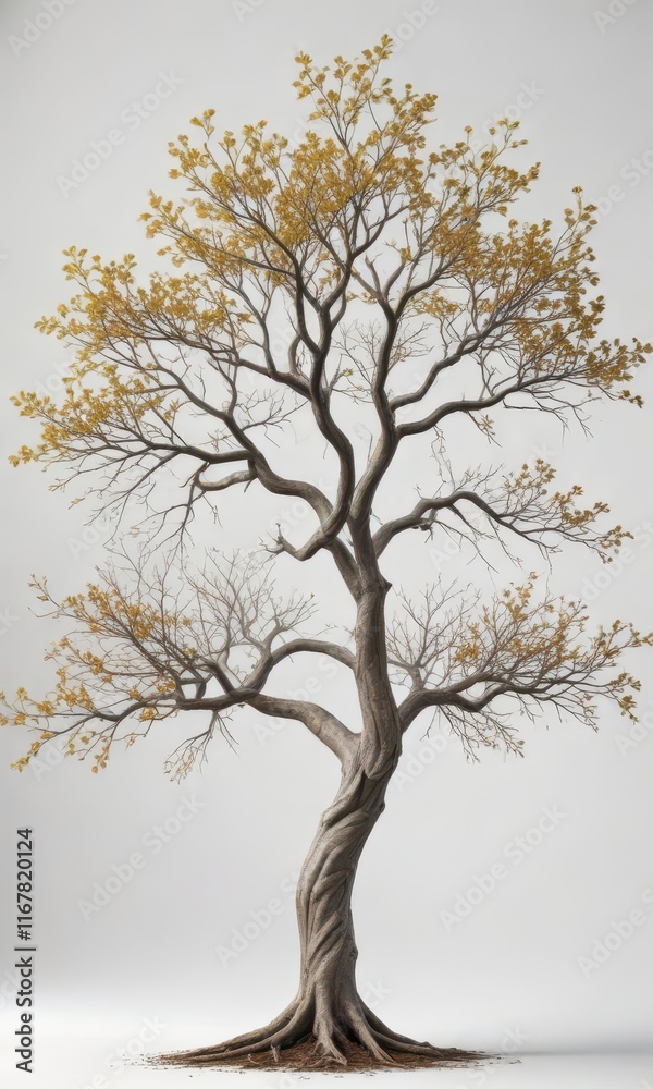 Tree isolated on white background with intricate branches, leaf, trees, trunk Tree isolated on white background with intricate branches, leaf, trees, trunk